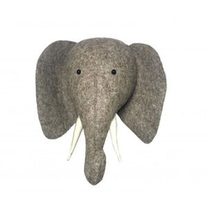Fiona Walker England Elephant Head With Trunk Up Wall Hanging Gray Brown